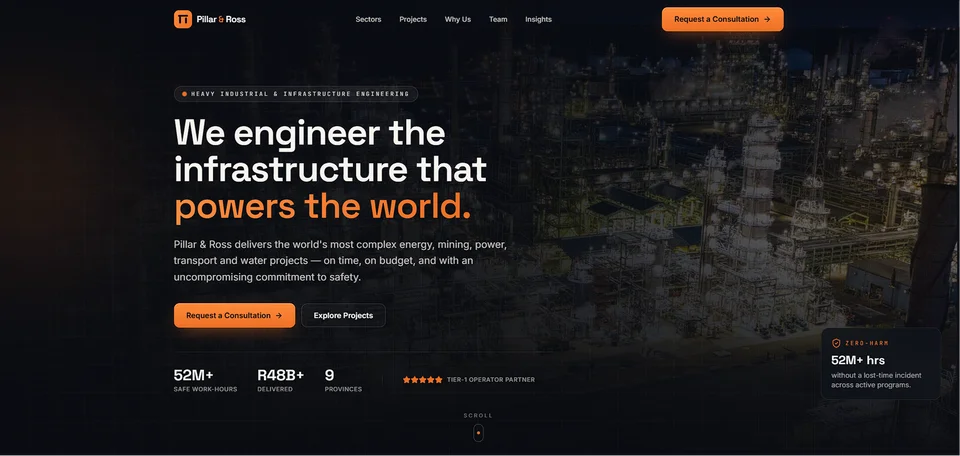Pillar and Ross — Engineering and Construction Firm website designed by MTJ Digital